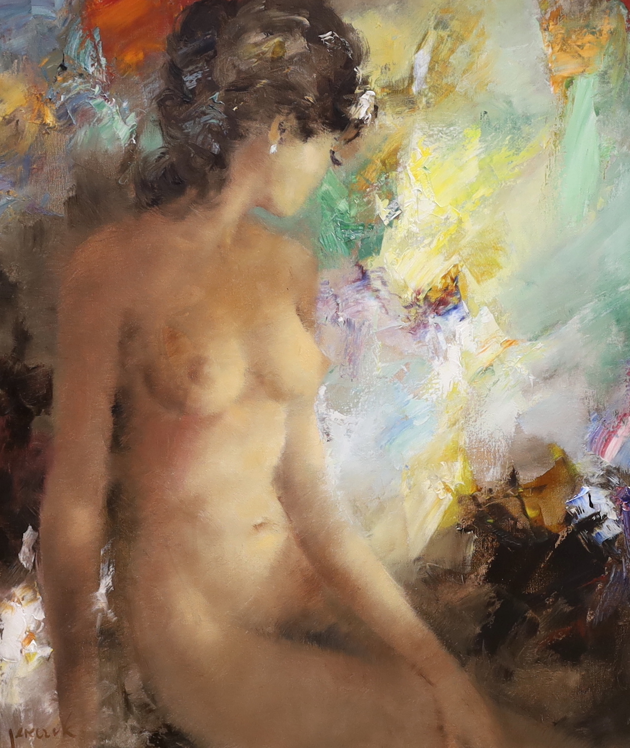 Christian Jereczek (1935-2003), impressionist oil on canvas, Study of a nude female, signed, 69 x