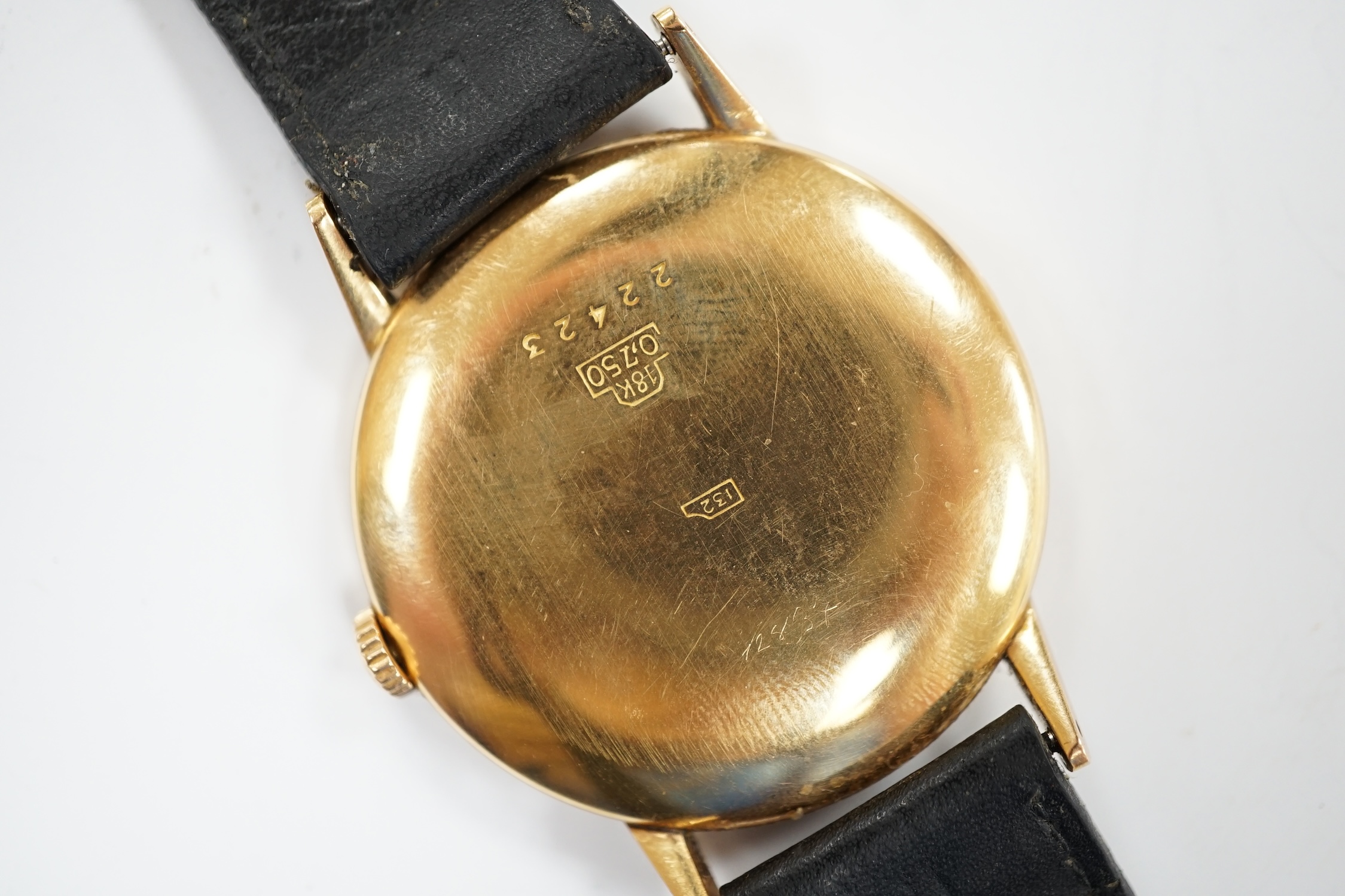 A gentleman's 18k Omega manual wind wrist watch, on a later associated leather strap, case - Image 3 of 3