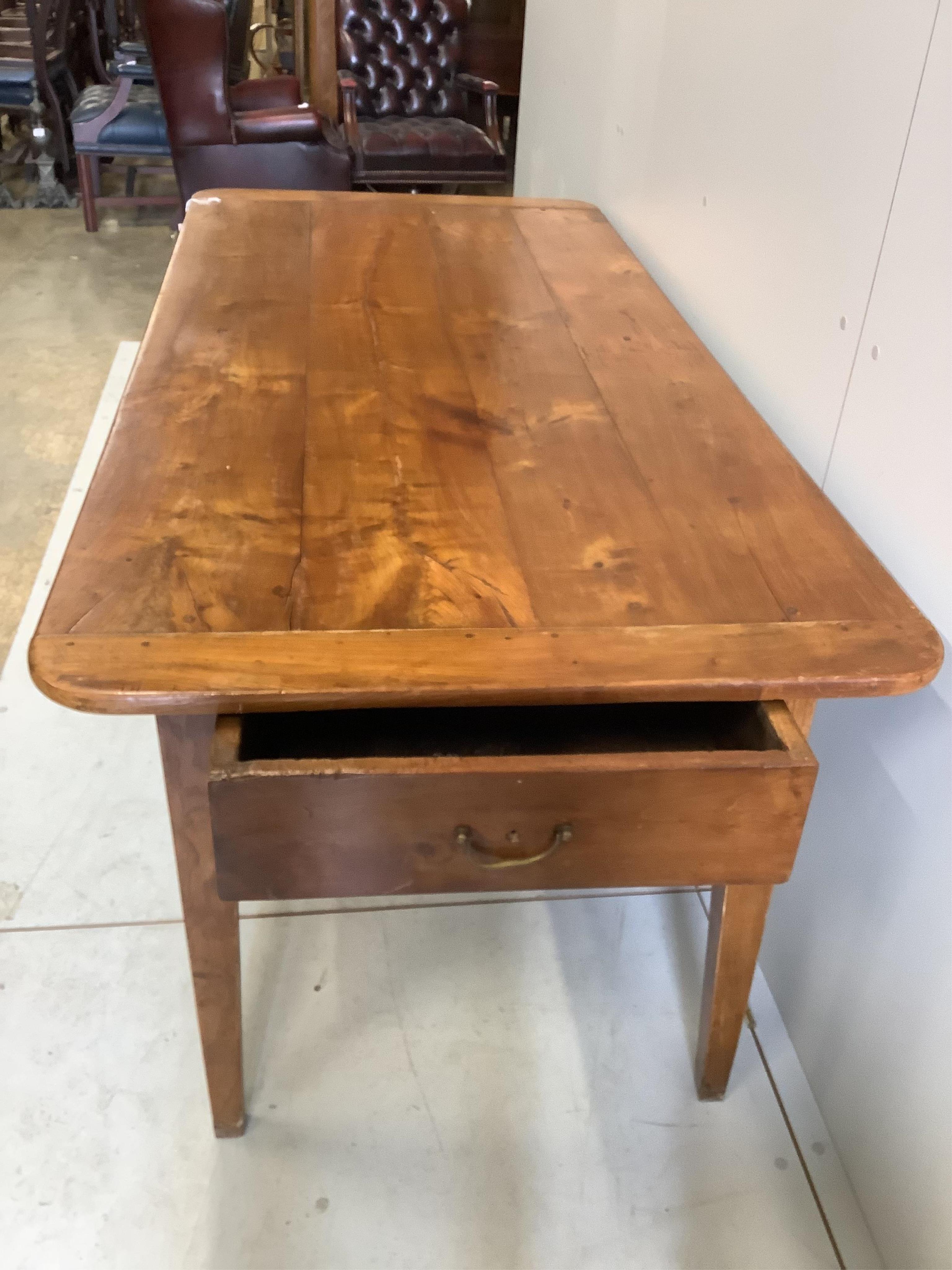 A 19th century French rectangular cherry two drawer kitchen table, width 178cm, depth 84cm, height - Image 3 of 3