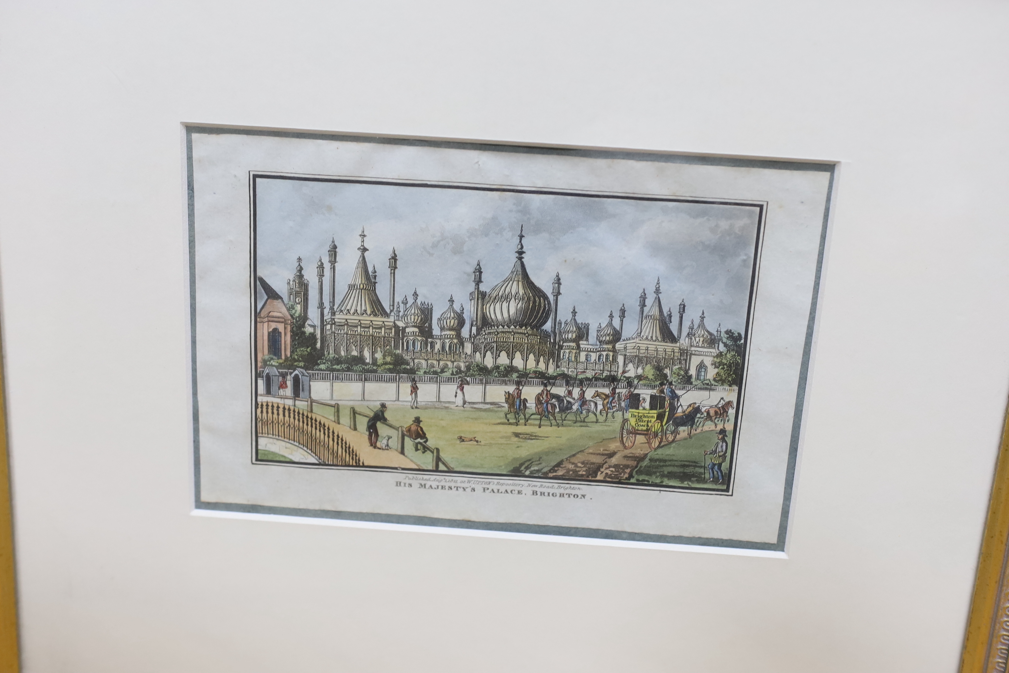 Four 19th century hand coloured engravings and prints of Brighton Pavilion including, ‘His Majesty’s - Image 3 of 5