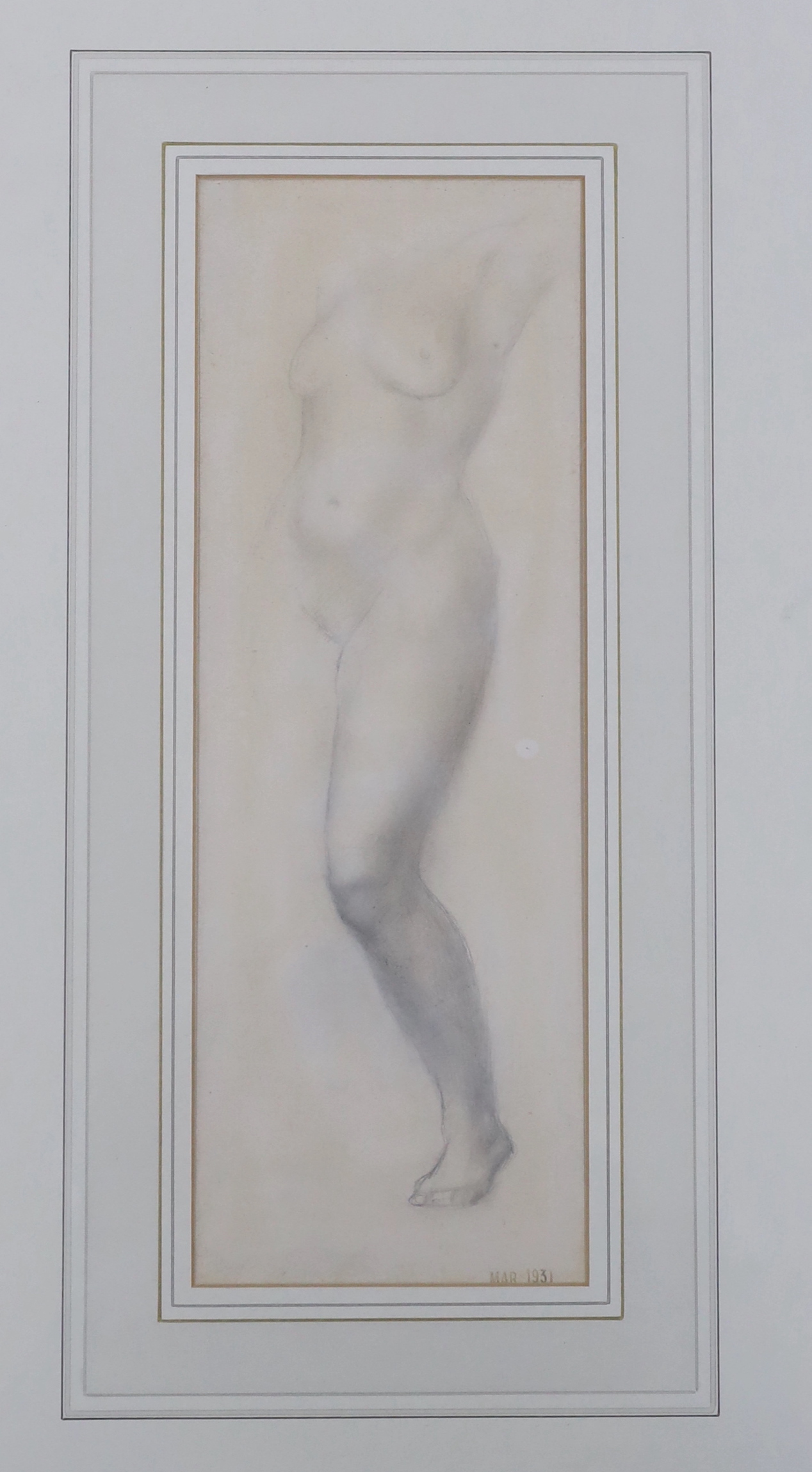 John Frye Bourne (1912-1991), pencil sketch, Nude study, unsigned, stamped Mar 1931, details