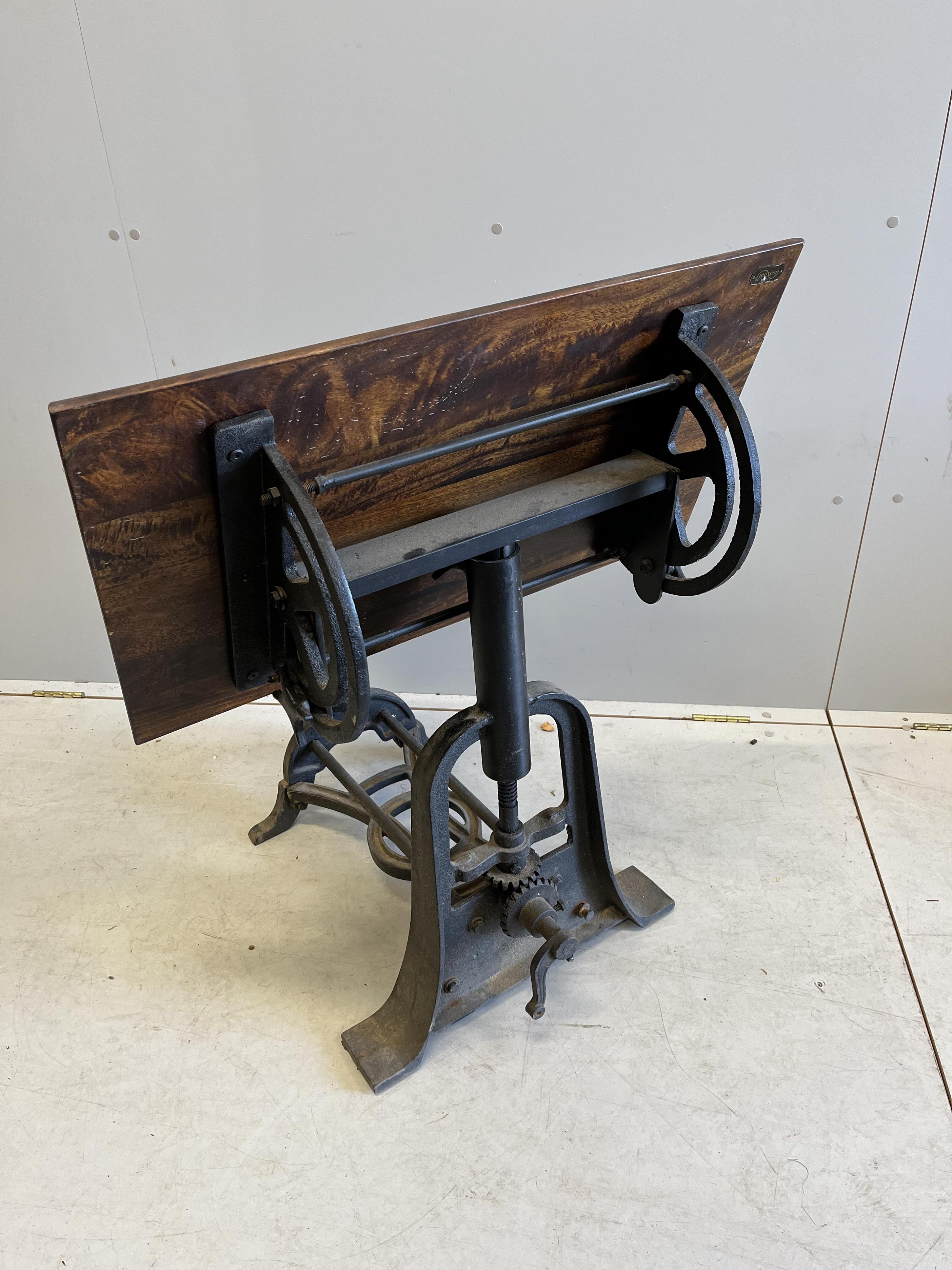 A late 19th century mahogany and cast iron adjustable drafting table, width 79cm, height 90cm - Image 2 of 2