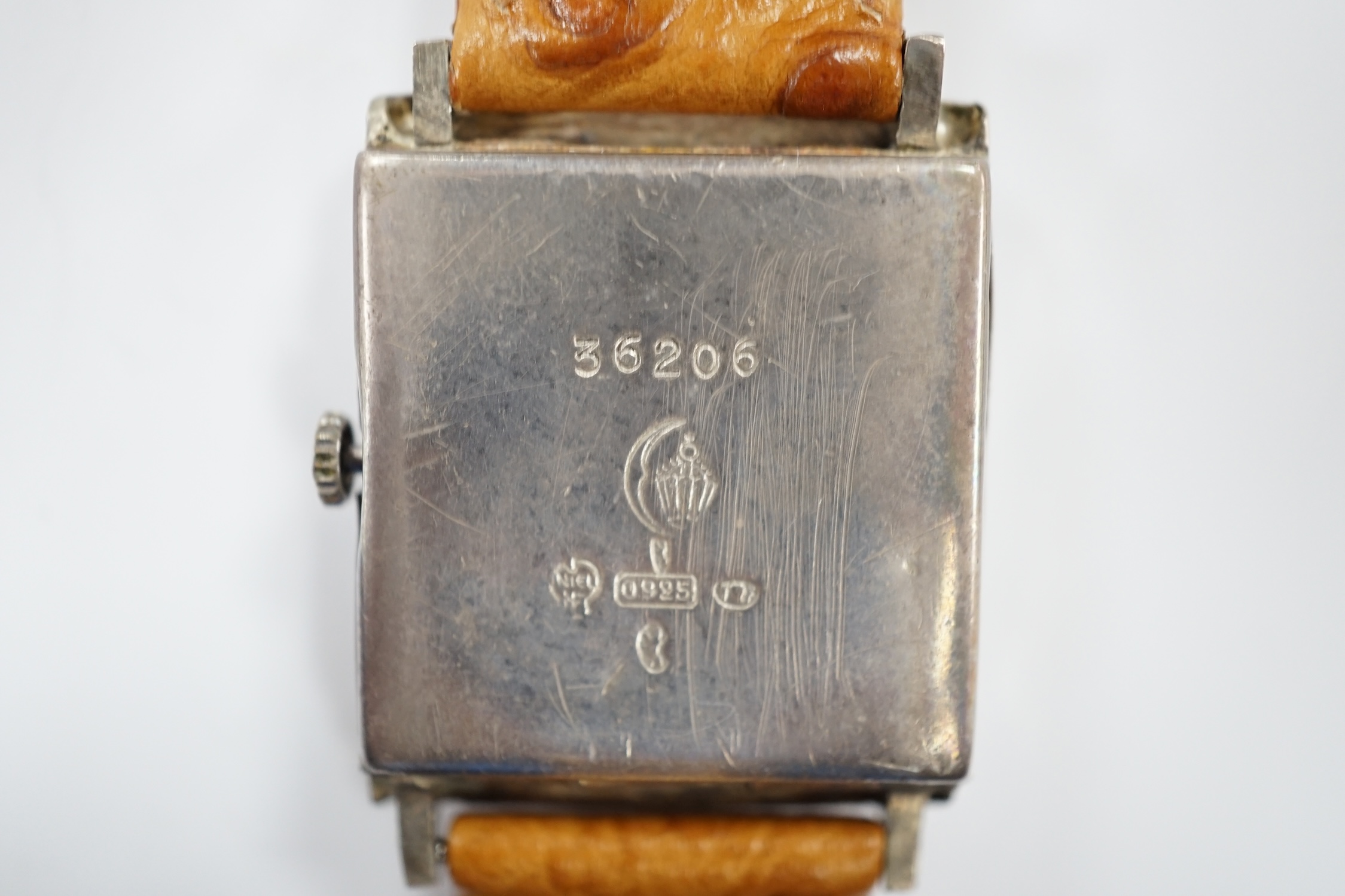 A German sterling manual wind dress wrist watch, retailed by Tiffany & Co, with baton and - Image 3 of 3