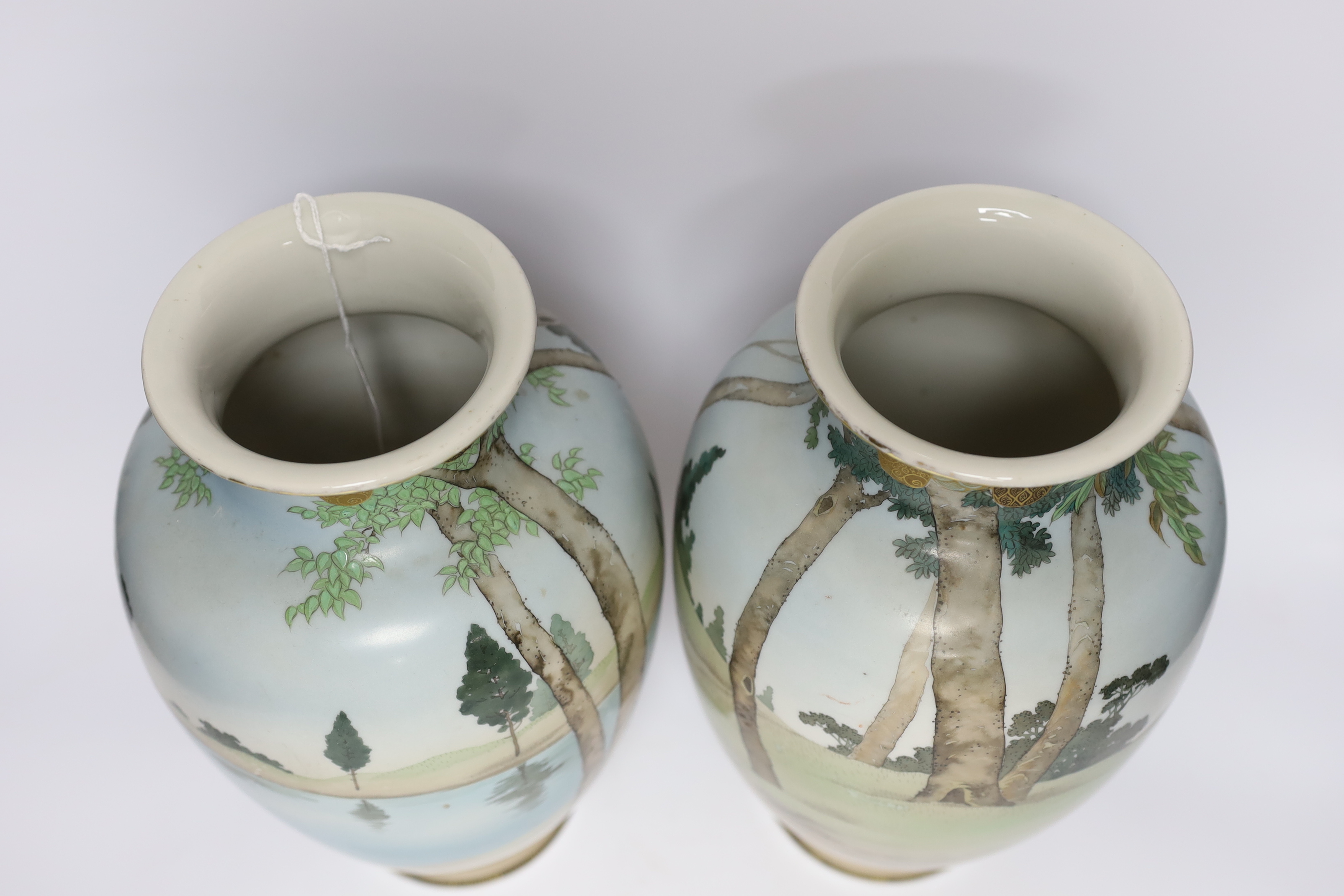 A pair of early 20th century Japanese enamelled porcelain ‘Bijin’ vases, 32cm - Image 3 of 4