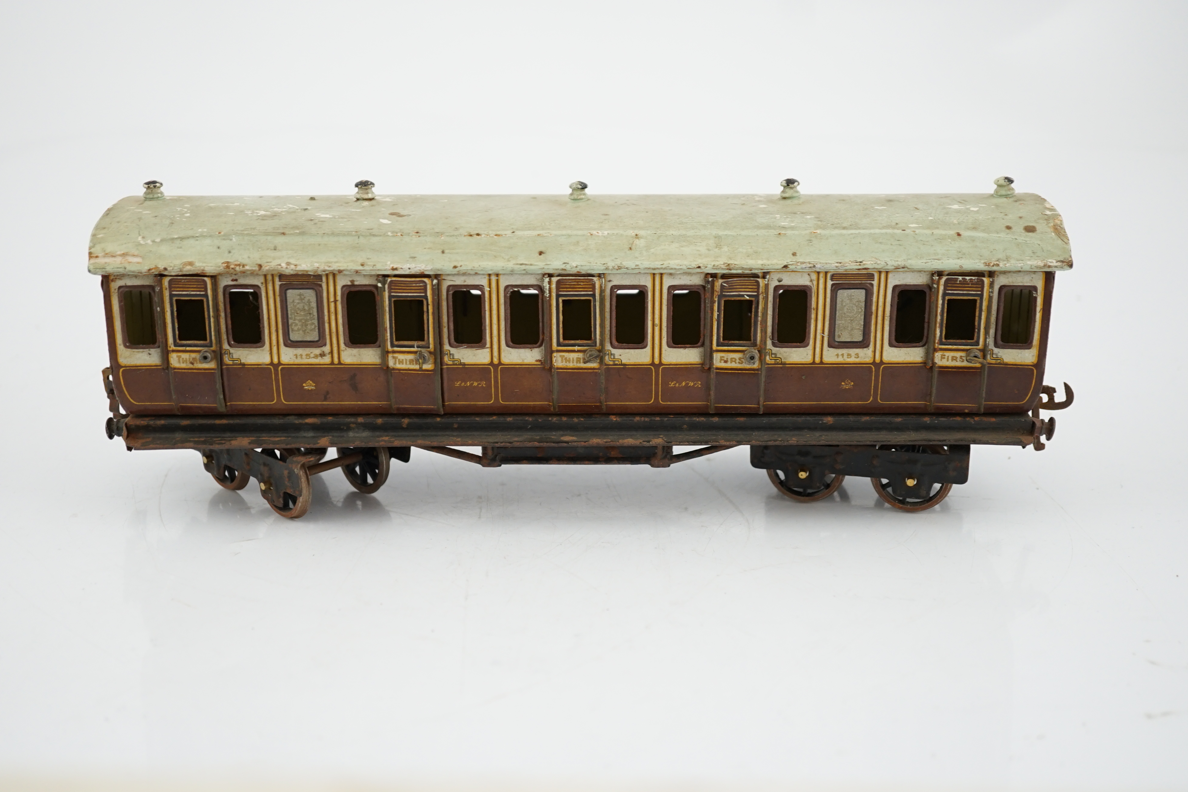 Two Marklin 0 gauge tinplate LNWR coaches; a First Third composite and a Full Guard’s van - Image 5 of 5