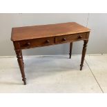 A Victorian mahogany two drawer side table, width 106cm, depth 51cm, height 74cm