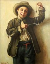 Jeremy Lettwill (b.1912), oil on canvas, Boy playing a triangle, signed, 50 x 40cm