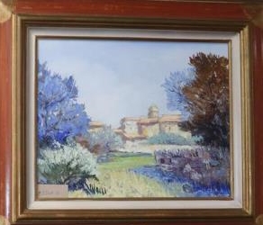 Gordes, oil on canvas, Italian landscape, signed verso, 32 x 40cm