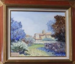 Gordes, oil on canvas, Italian landscape, signed verso, 32 x 40cm