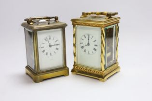 A French gilt brass cased carriage clock with twisted column supports, together with a further