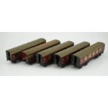 Five Hornby 0 gauge tinplate No.2 coaches in LMS livery