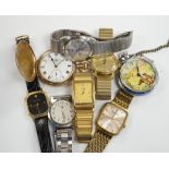 A small group of assorted wrist and pocket watches including a gold plated hunter and a Roamer