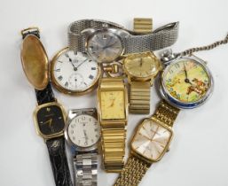 A small group of assorted wrist and pocket watches including a gold plated hunter and a Roamer