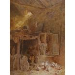 Cuthbert Rigby (1850-1935), watercolour, Chickens in a barn, 29 x 21cm