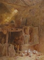 Cuthbert Rigby (1850-1935), watercolour, Chickens in a barn, 29 x 21cm
