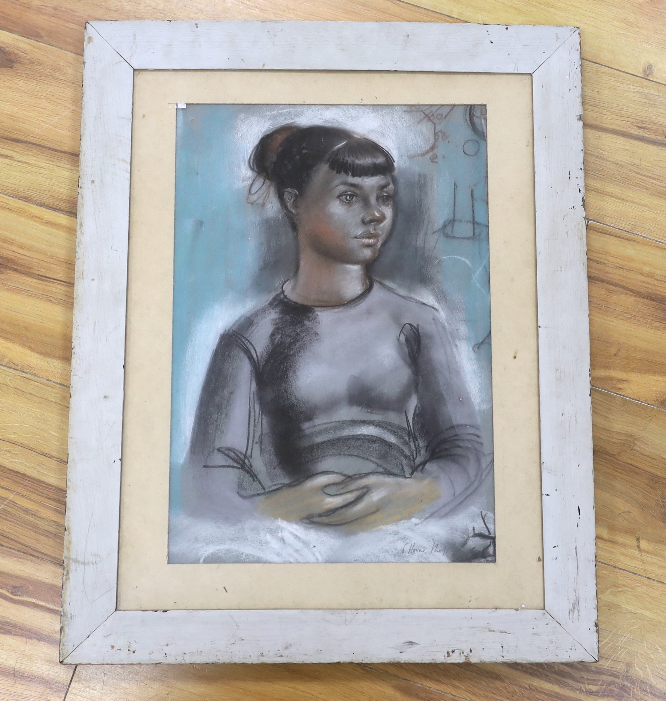 Sidney Horne Shepherd (1909–1993), pastel, Study of a girl, signed, 45 x 29cm - Image 2 of 4