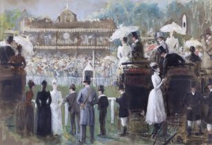 Cecil E.L. Cutler (1886-1934), watercolour and gouache, 'Race meeting, Sandown Park', signed, 35 x