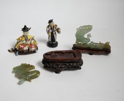 Four Chinese figures, including two jadeite examples, largest 7.5cm wide