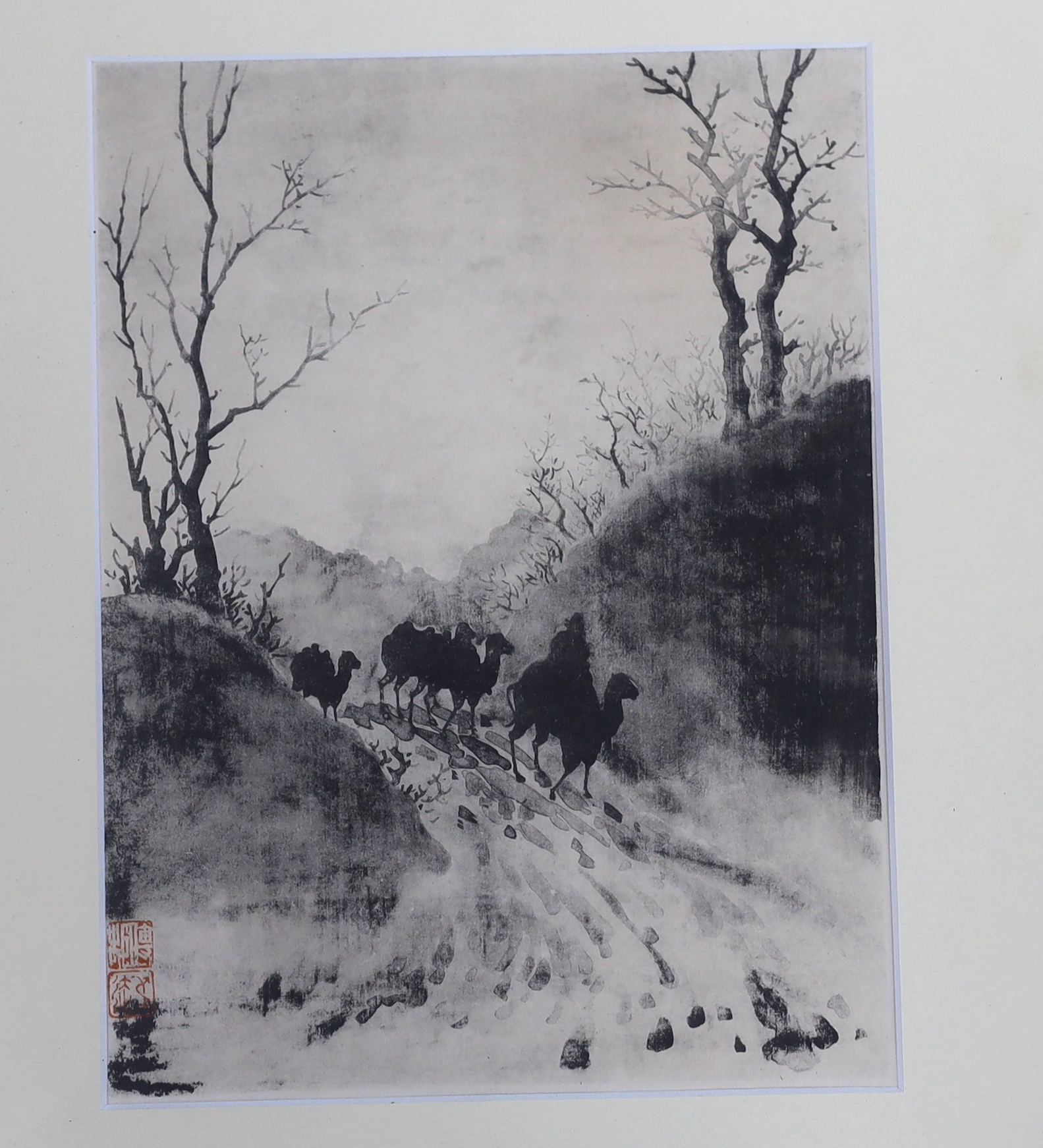 Two Chinese monochrome prints including one after Xu Beihong (1895-1953), Study of a horse, - Image 2 of 3