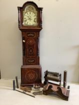 A 19th century Continental inlaid mahogany eight day musical longcase clock, height 234cm (in need