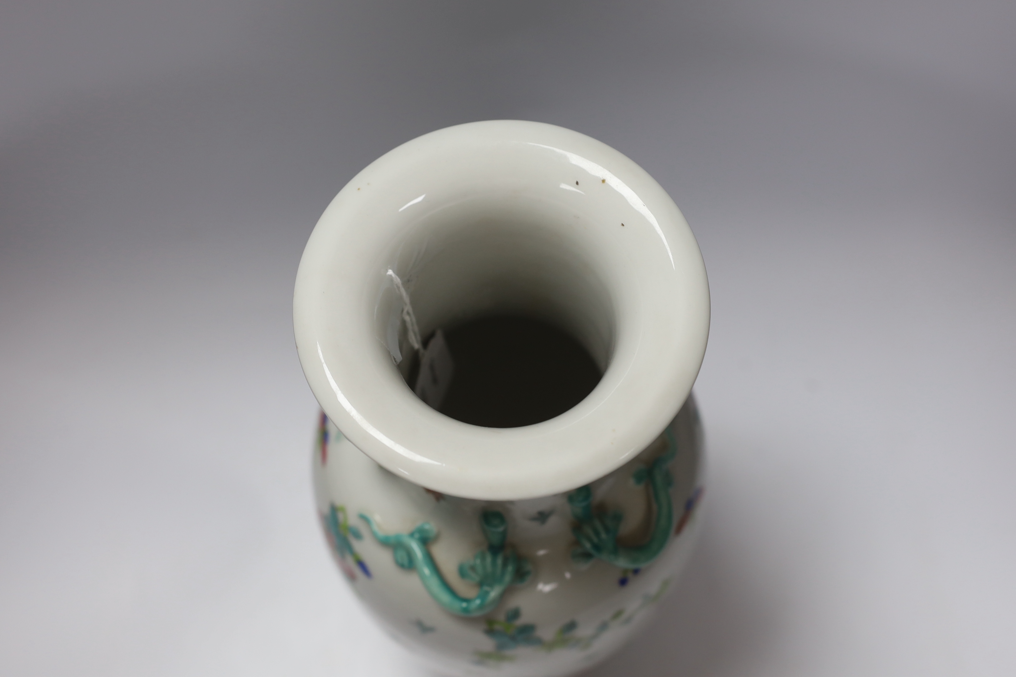 A Chinese famille rose vase, 20th century, with a drilled base, intended to be converted to a - Image 3 of 4