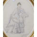 Victorian School, pencil and watercolour, Portrait of a seated lady, indistinctly signed, 27 x 20cm