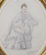 Victorian School, pencil and watercolour, Portrait of a seated lady, indistinctly signed, 27 x 20cm