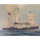 Mid 19th century, Naive English School, watercolour on card, A three masted coastal trader, 13 x