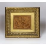 A 19th century framed carved wood panel depicting Bacchanalians, 12x16cm