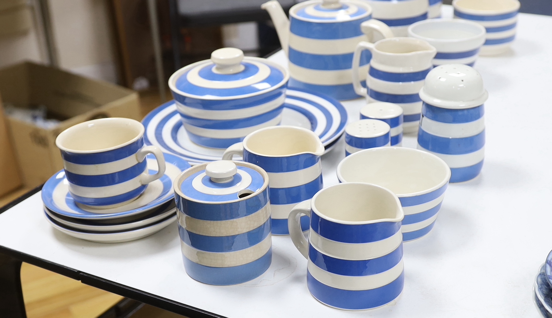 T.G. Green and other Cornishware including; a teapot, two large jugs and three smaller jugs, salt - Image 2 of 4