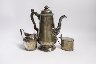 A George IV silver coffee pot, by S.C. Younge & Co, Sheffield, 1821, height 24.5cm, together with