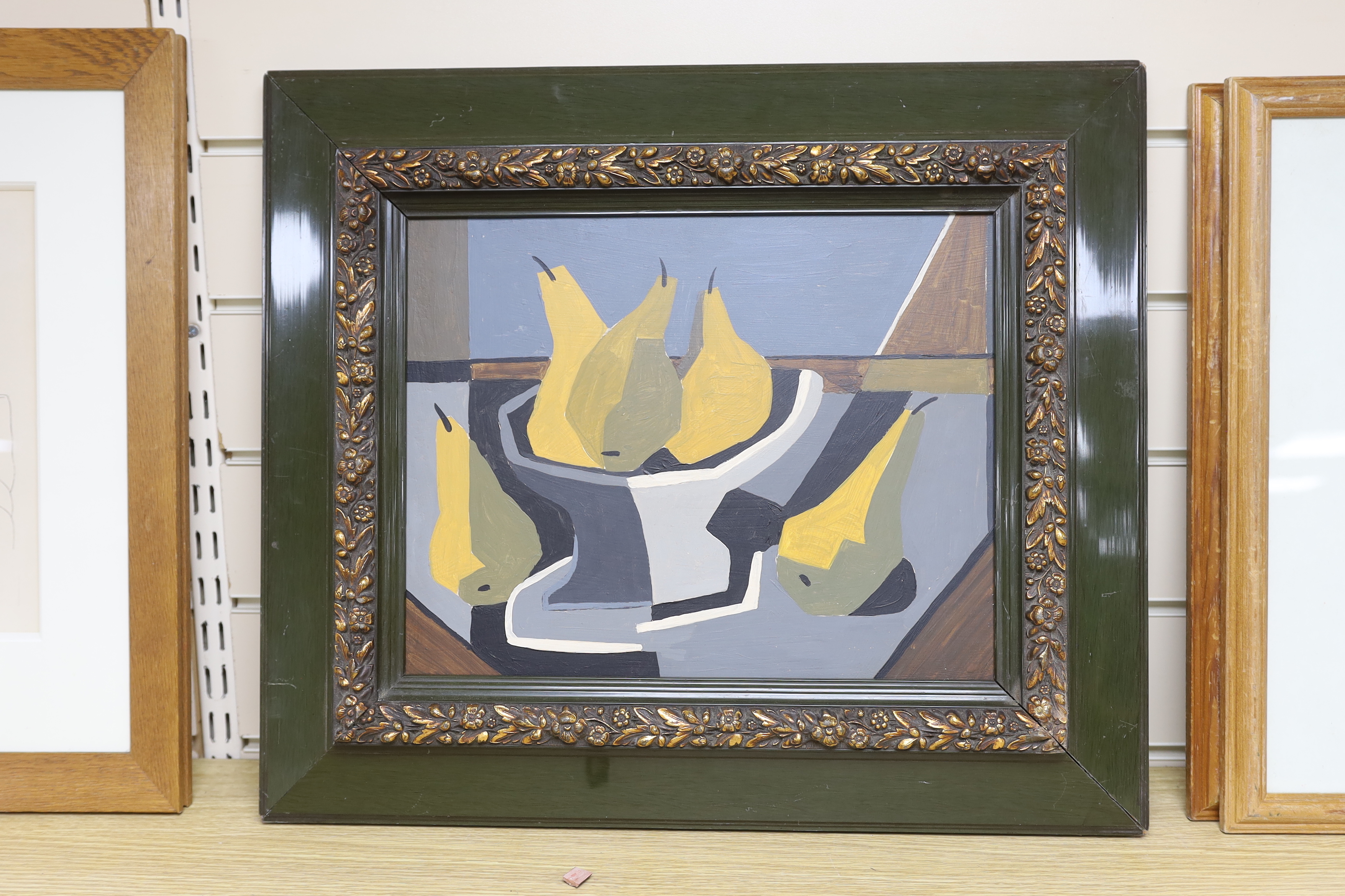 Cubist style, oil on board, Still life of pears in a bowl, unsigned, 27 x 35cm - Image 2 of 2