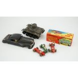 Eleven tinplate and diecast vehicles by Dinky Toys, Tri-ang, Gama, etc., including a Primal Arnold