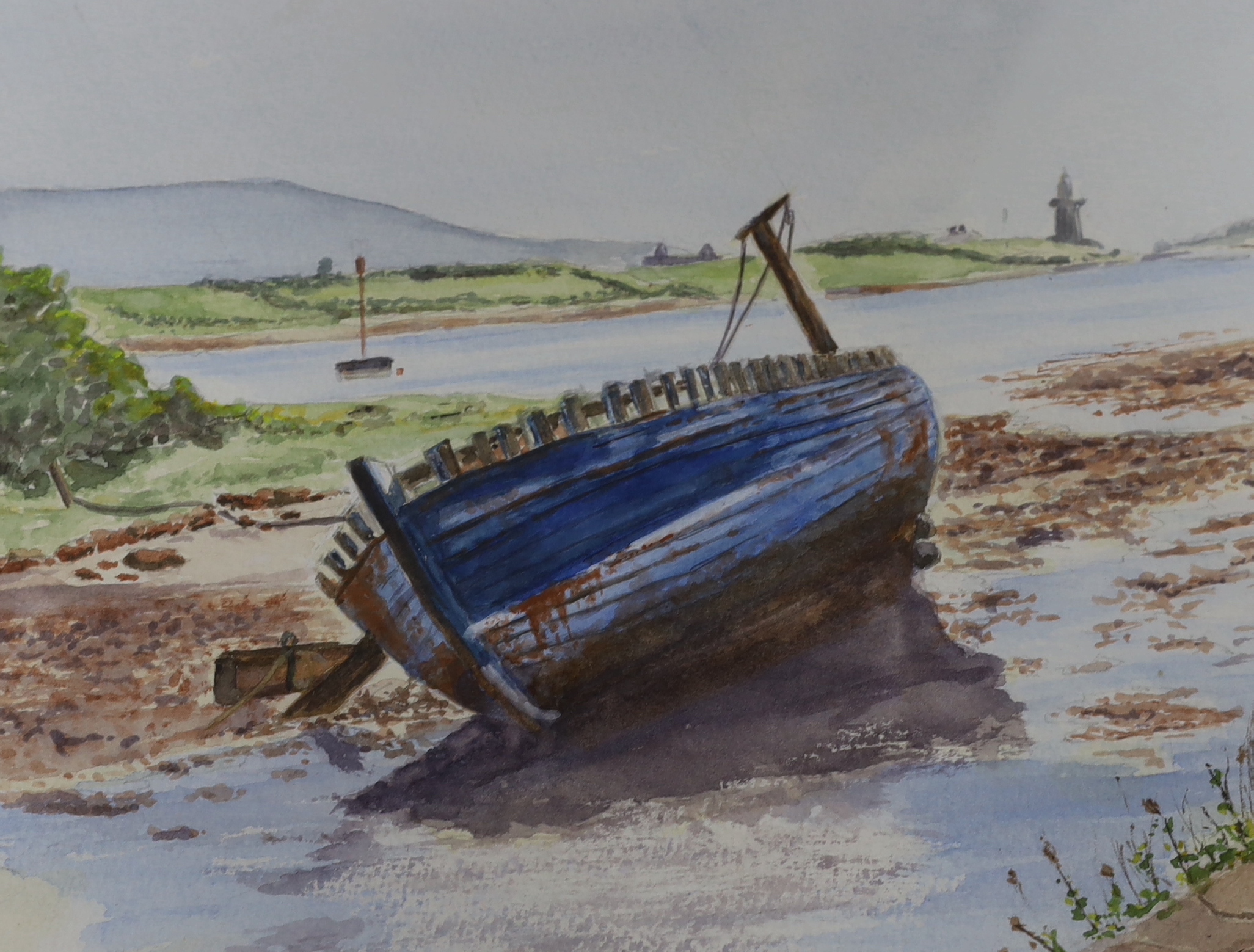 Hal Mileham (contemporary), watercolour, Beached fishing boat, signed, together with two engravings, - Image 3 of 4
