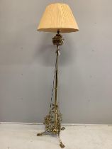 A Victorian brass telescopic oil standard lamp, converted to electricity