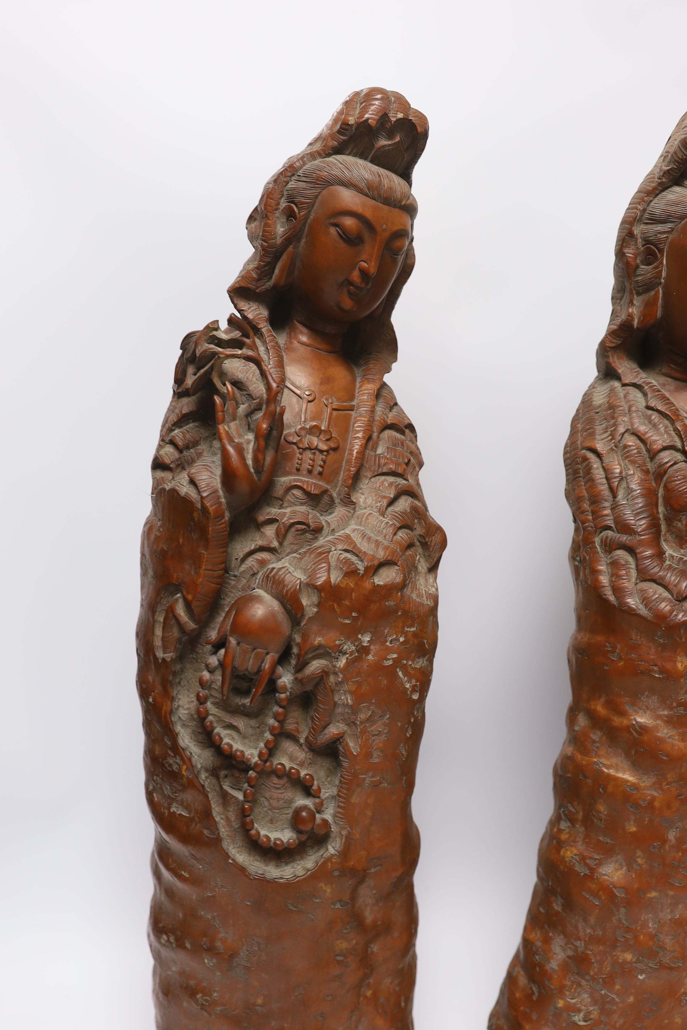 Two large Chinese rootwood figures of Guanyin, 57cm high - Image 2 of 4