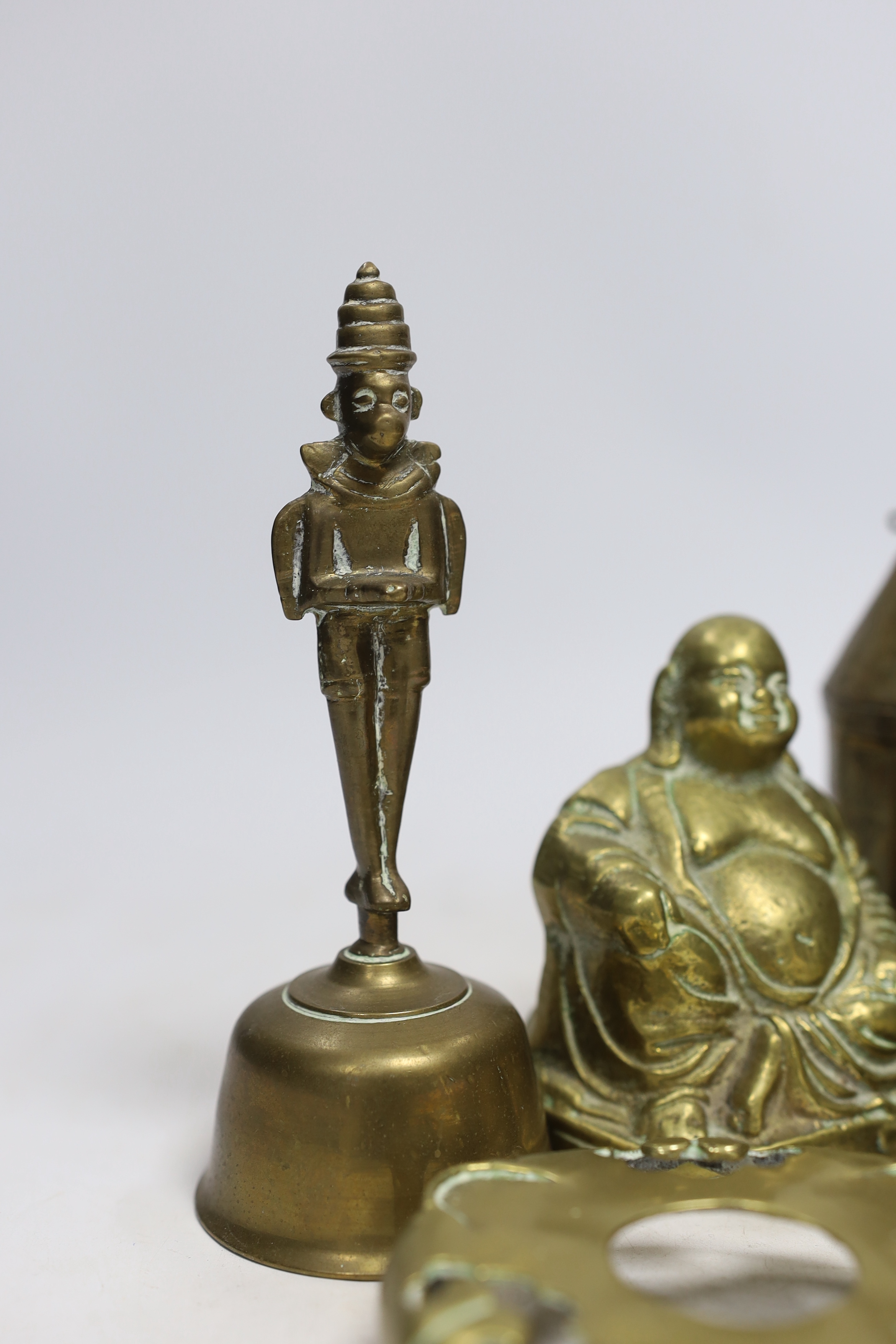 Sundry metalware including hinged brass frog with compartment, nutcrackers, a seated Buddha and a - Image 3 of 6