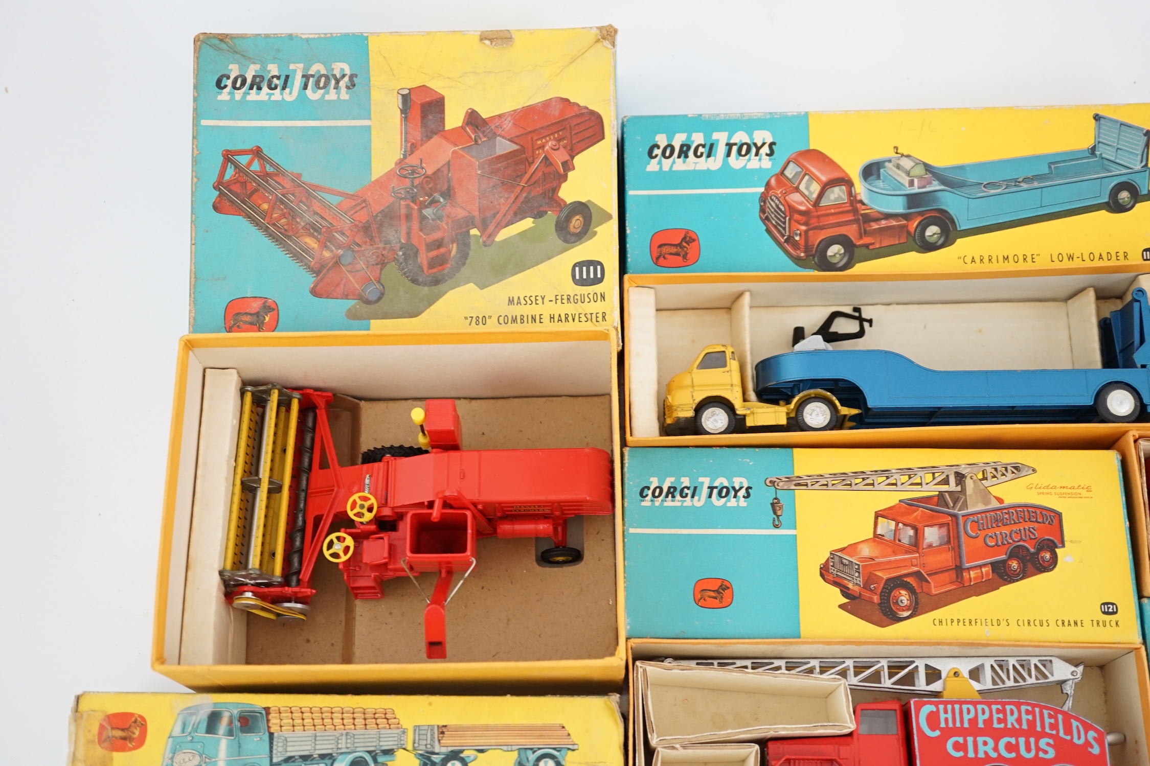 Seven boxed Corgi Toys and Major Toys; a Carrimore Low-Loader (1100), a Massey-Ferguson “780” - Image 2 of 7