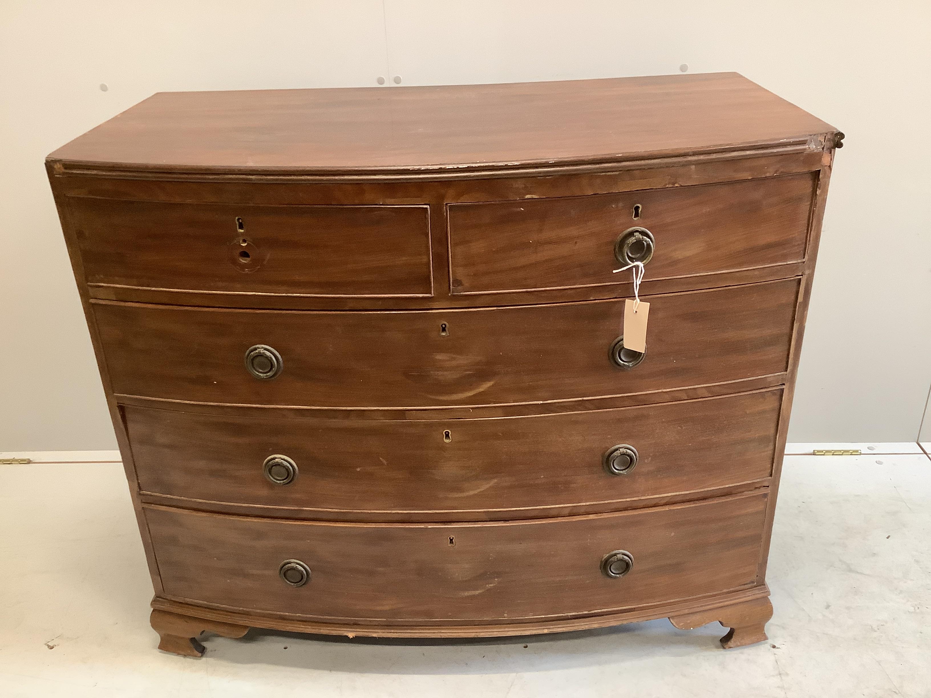 A Regency mahogany bowfront chest, width 106cm, depth 57cm, height 90cm