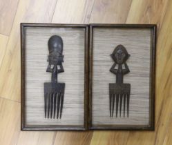 A pair of framed Ashanti combs