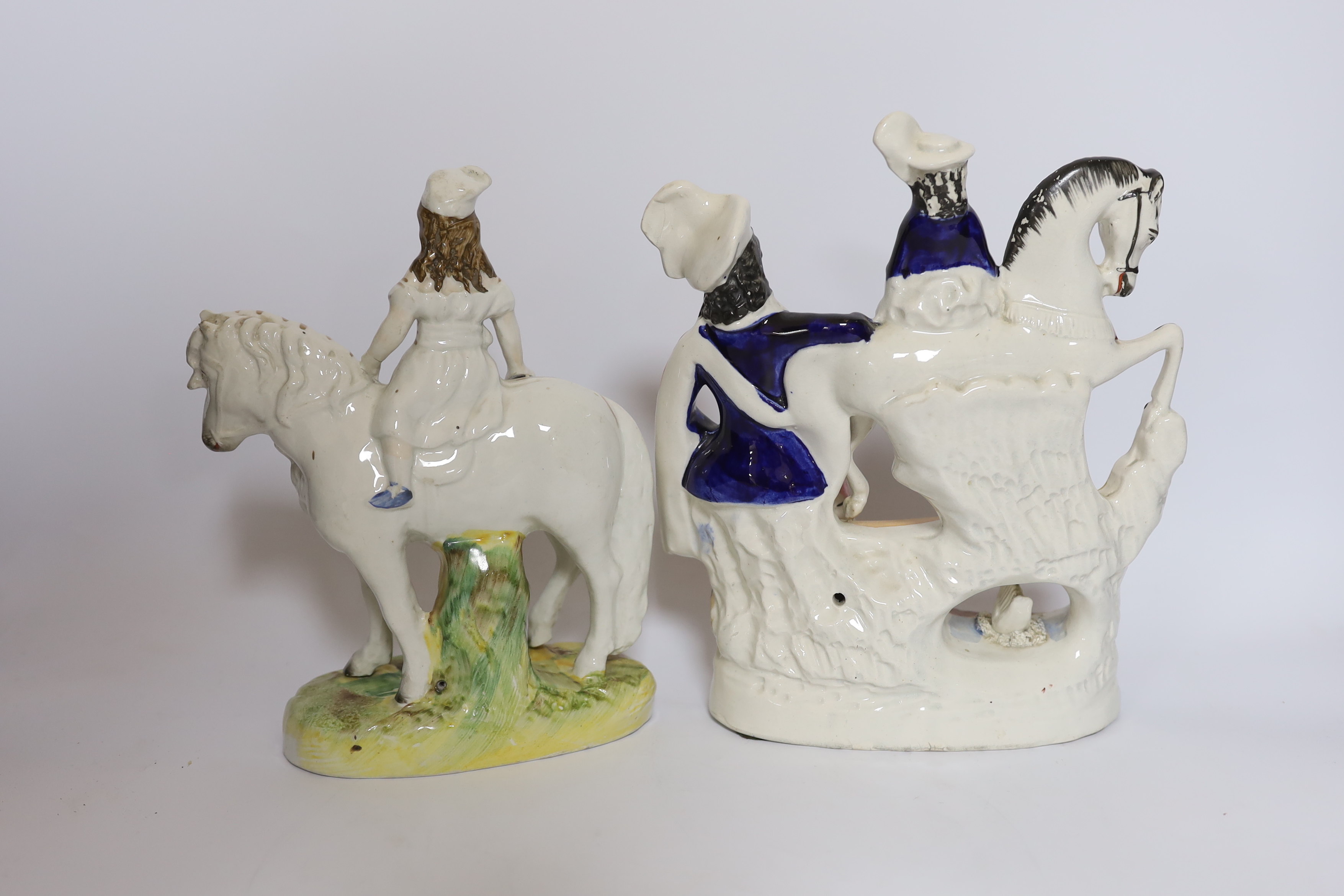 A rare Staffordshire horse group, a Princess Royal and pony group, a Palissy ware vase and a pair of - Image 4 of 4