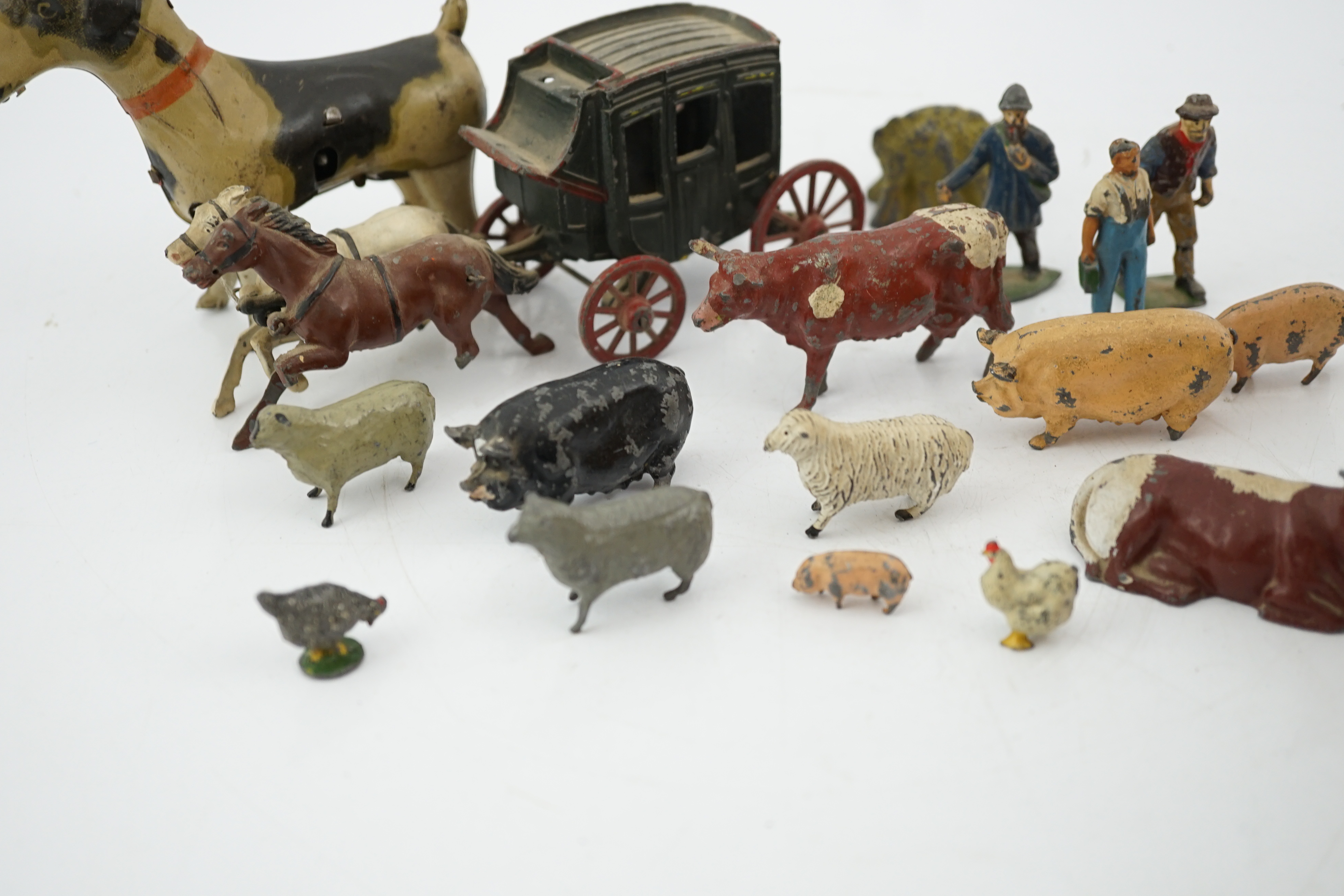 A collection of Britains, etc. lead farm animals and accessories, including the farmer, farmer’s - Bild 3 aus 18