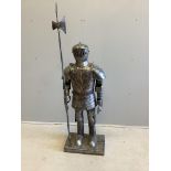 A metal miniature suit of armour, height 140cm