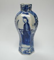 A small Chinese blue and white hexagonal vase, 19th century, 14cm