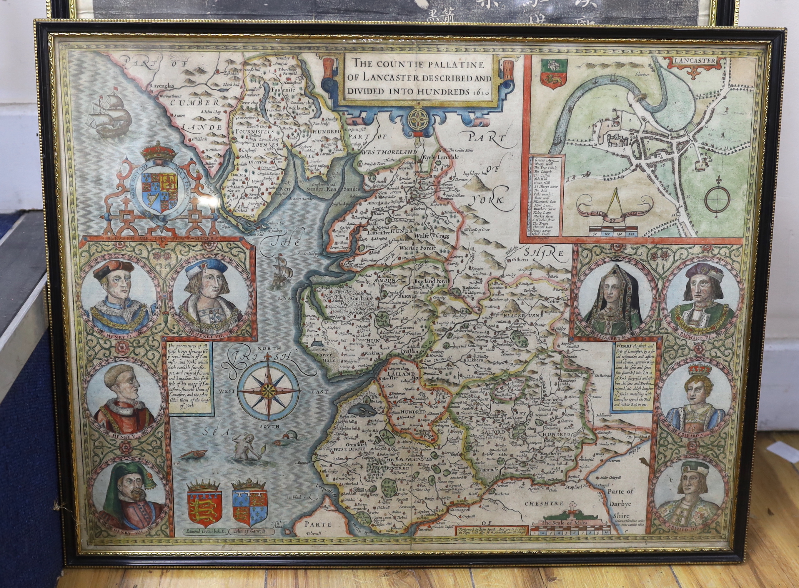 After John Speed (1552-1629), hand-coloured engraved map, ‘The Countie Palletine of Lancaster - Image 2 of 3