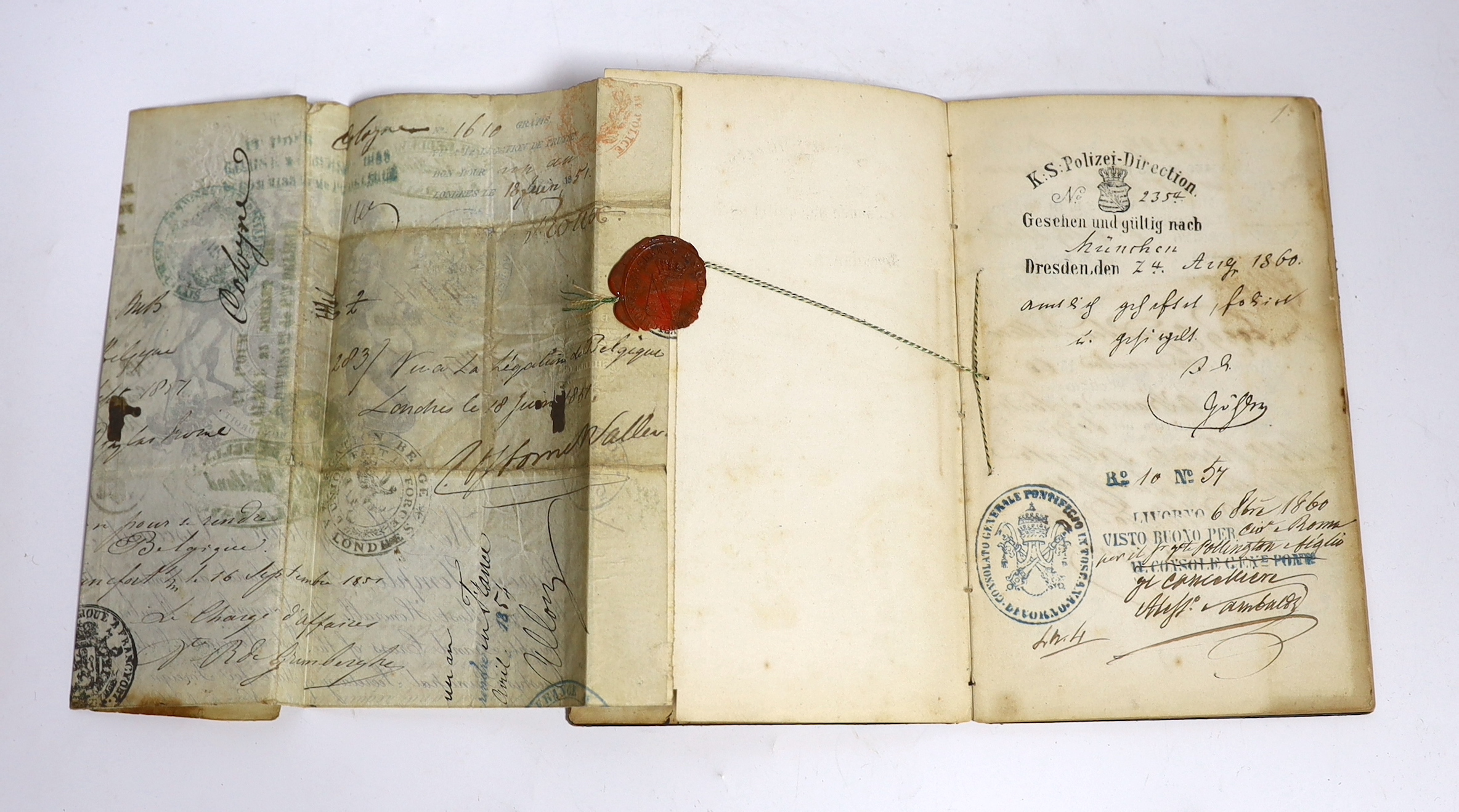 A 19th century German leather bound passport
