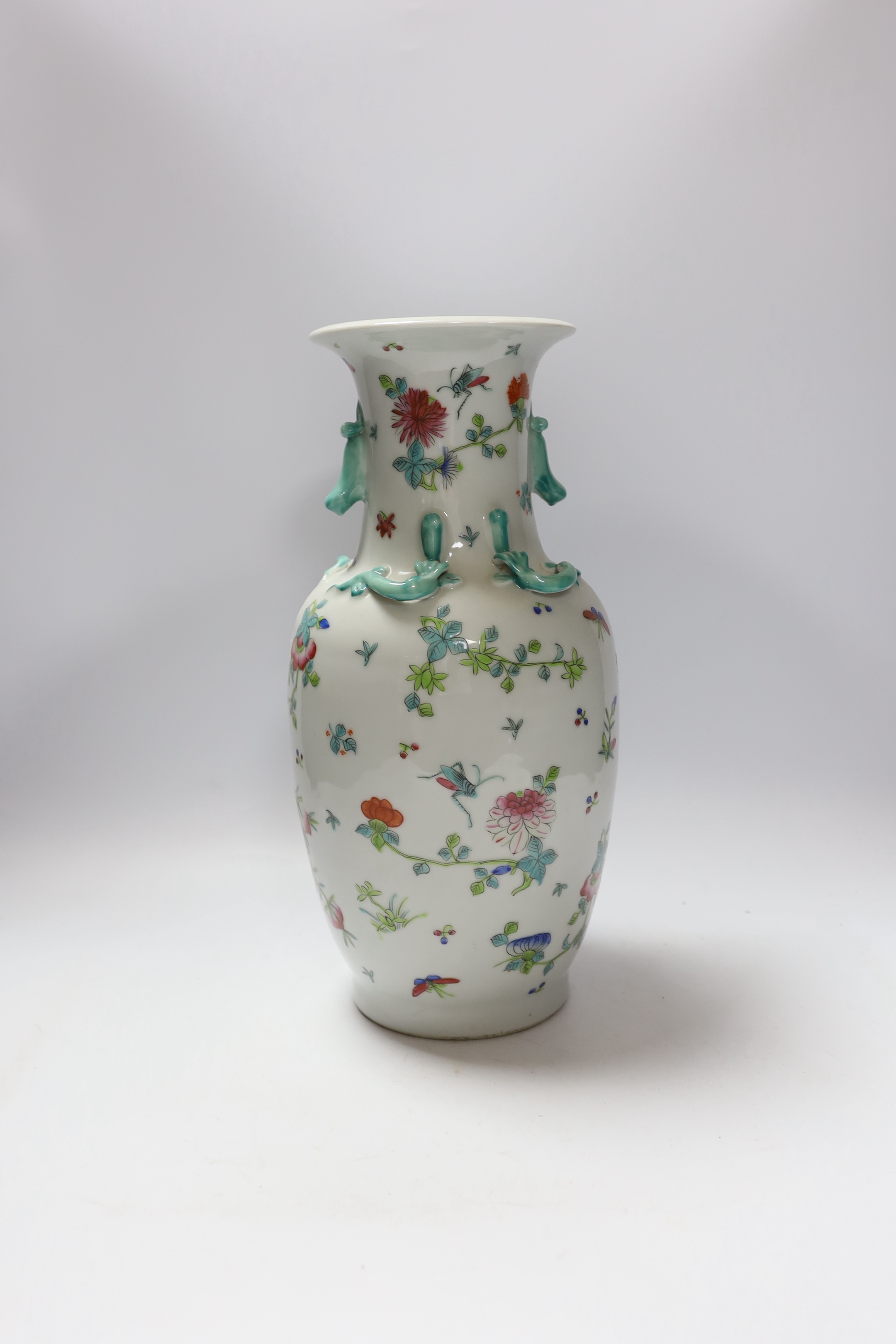 A Chinese famille rose vase, 20th century, with a drilled base, intended to be converted to a - Image 2 of 4