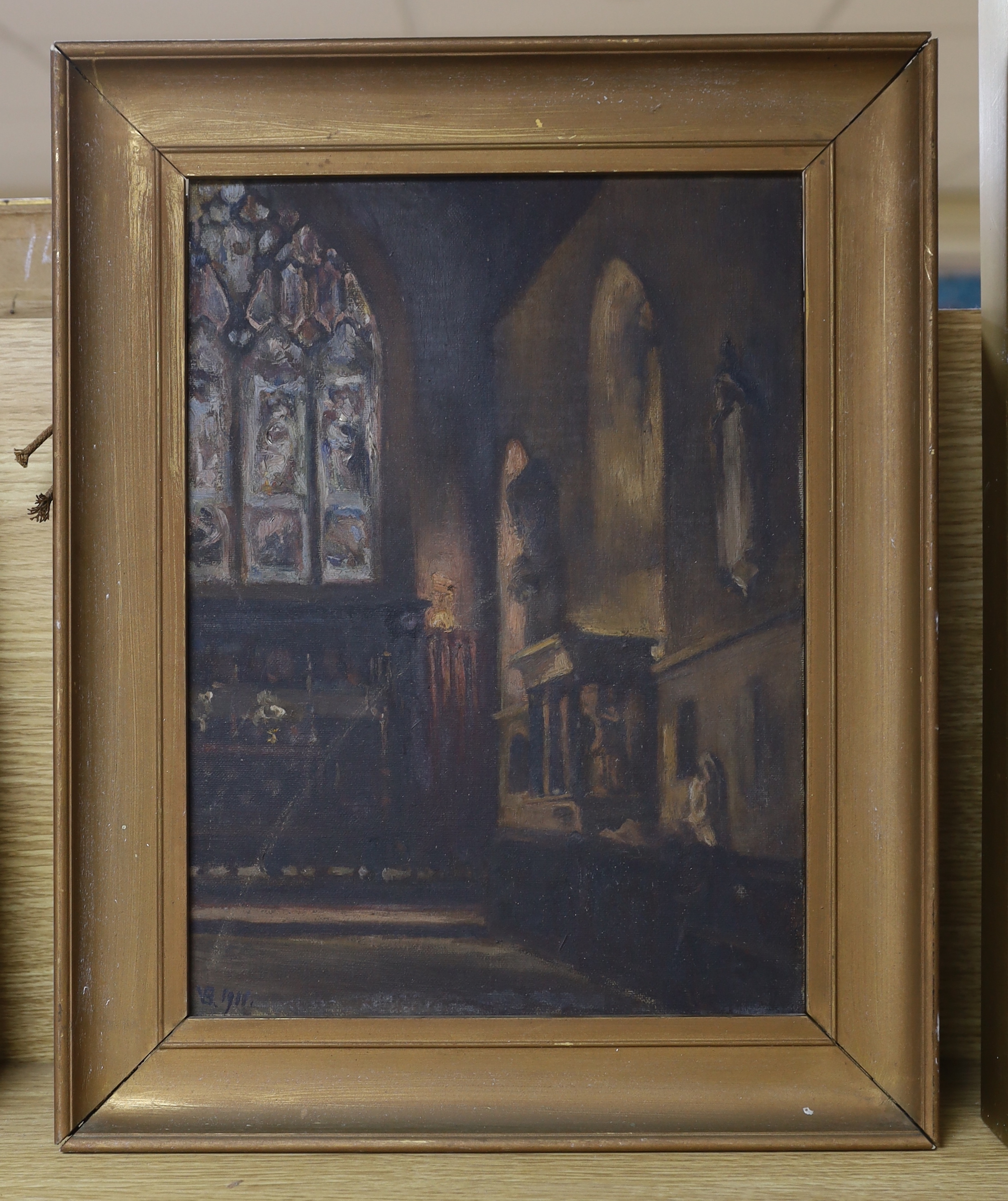 Manner of Vanessa Bell (1879-1961), oil on canvas, Church interior, bears monogram and date 1911, 34 - Bild 2 aus 3