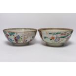 Two 18th century Chinese export famille rose bowls, largest 23cm diameter