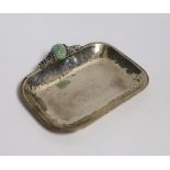 A Chinese white metal and bowenite jade mounted dish, 14.7cm, gross 3.7oz.